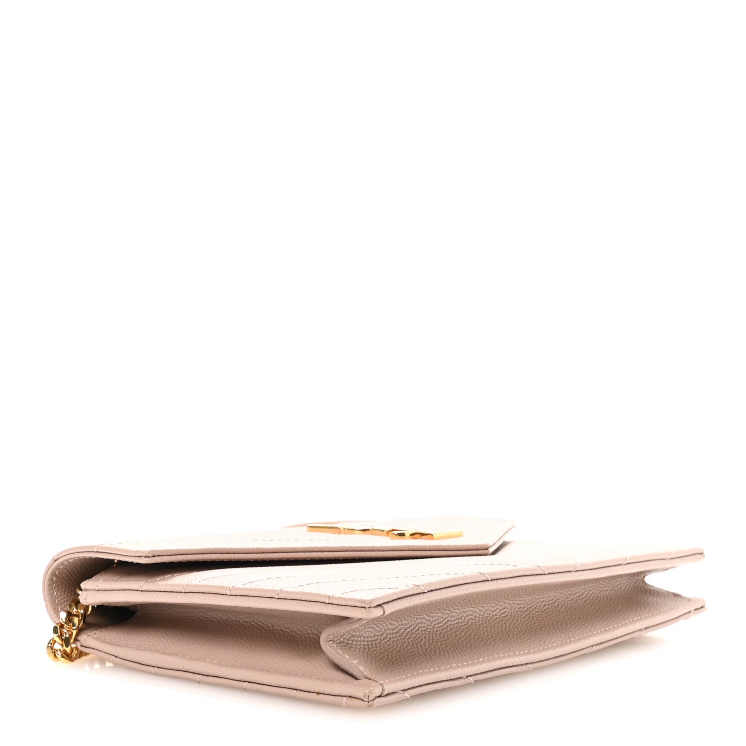 Saint Laurent Grain De Poudre Matelasse Chevron Monogram Envelope Chain Wallet Rose Antic 4 of 11