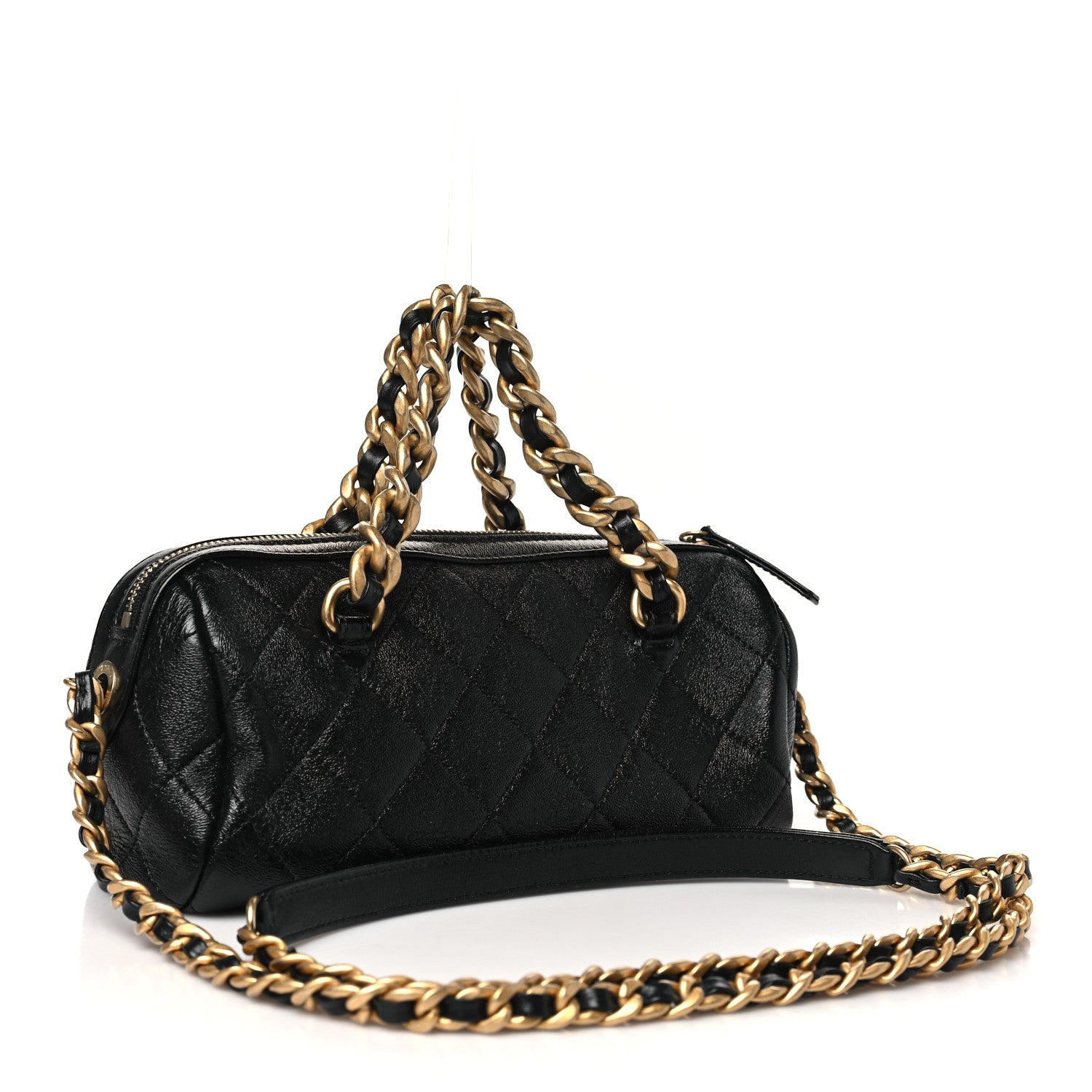 Chanel Shiny Lambskin Quilted Small Fashion Therapy Bowling Bag Black 3 of 10