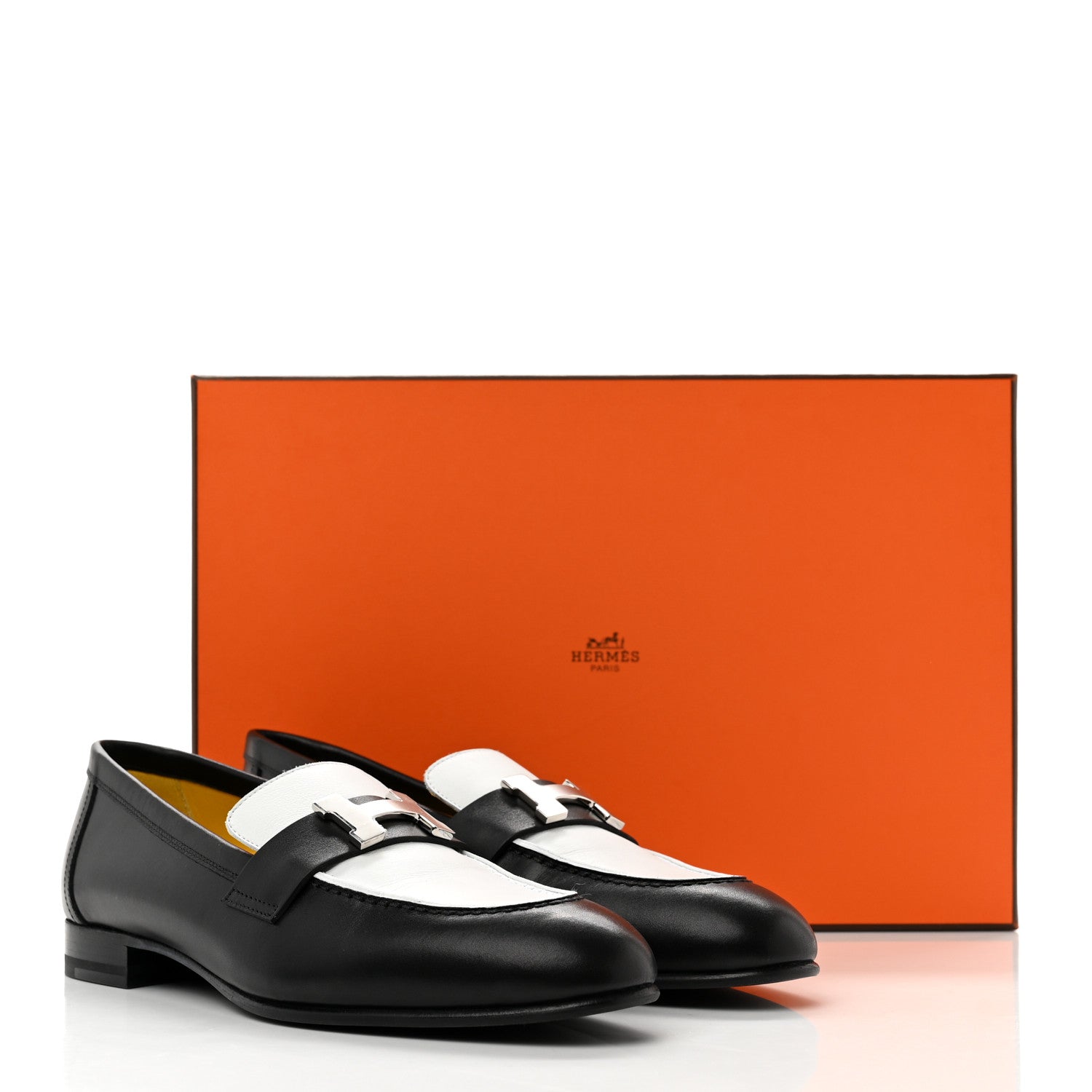 Hermes Calfskin Womens Paris Loafers 36 Black White 9 of 9
