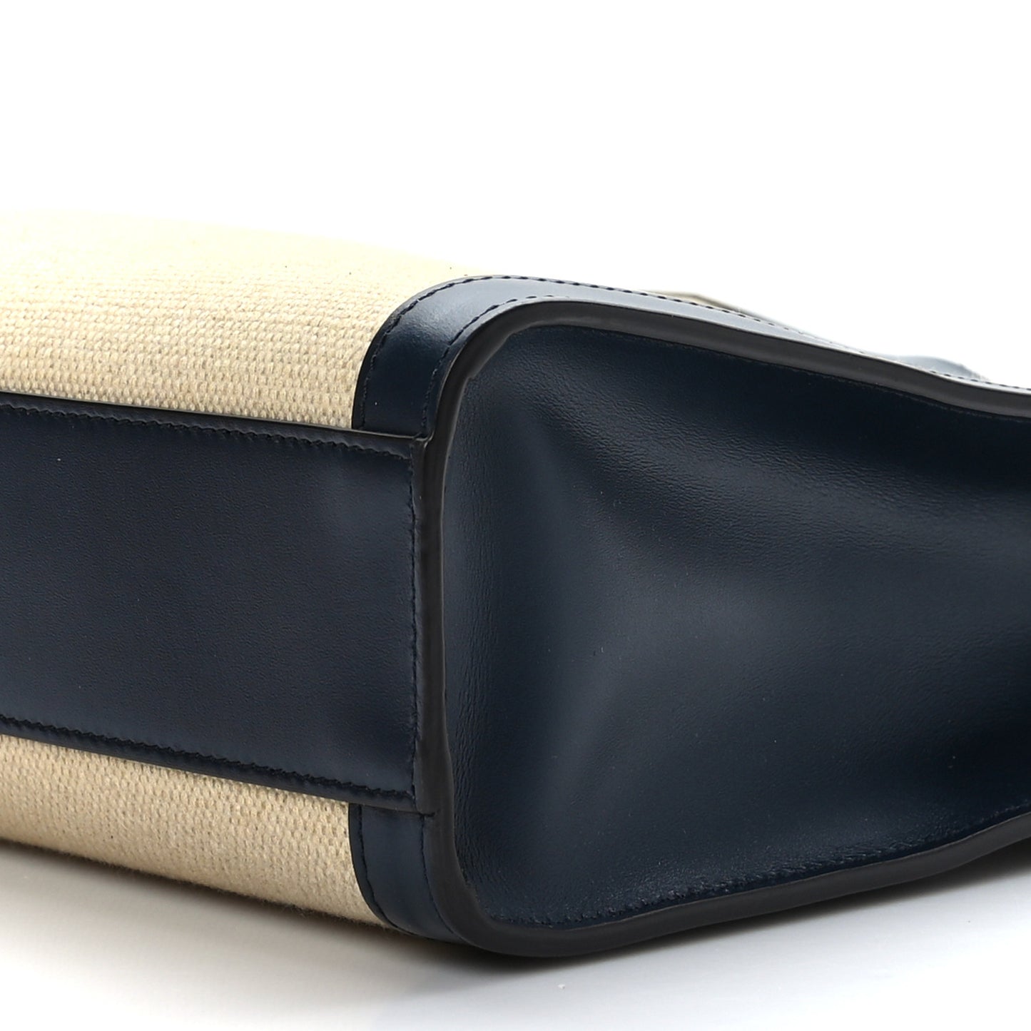 Canvas Calfskin Logo Print Small Vertical Cabas Natural Navy