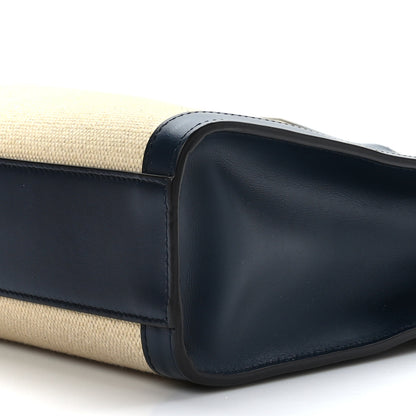 Celine Canvas Calfskin Logo Print Small Vertical Cabas Natural Navy 6 of 9
