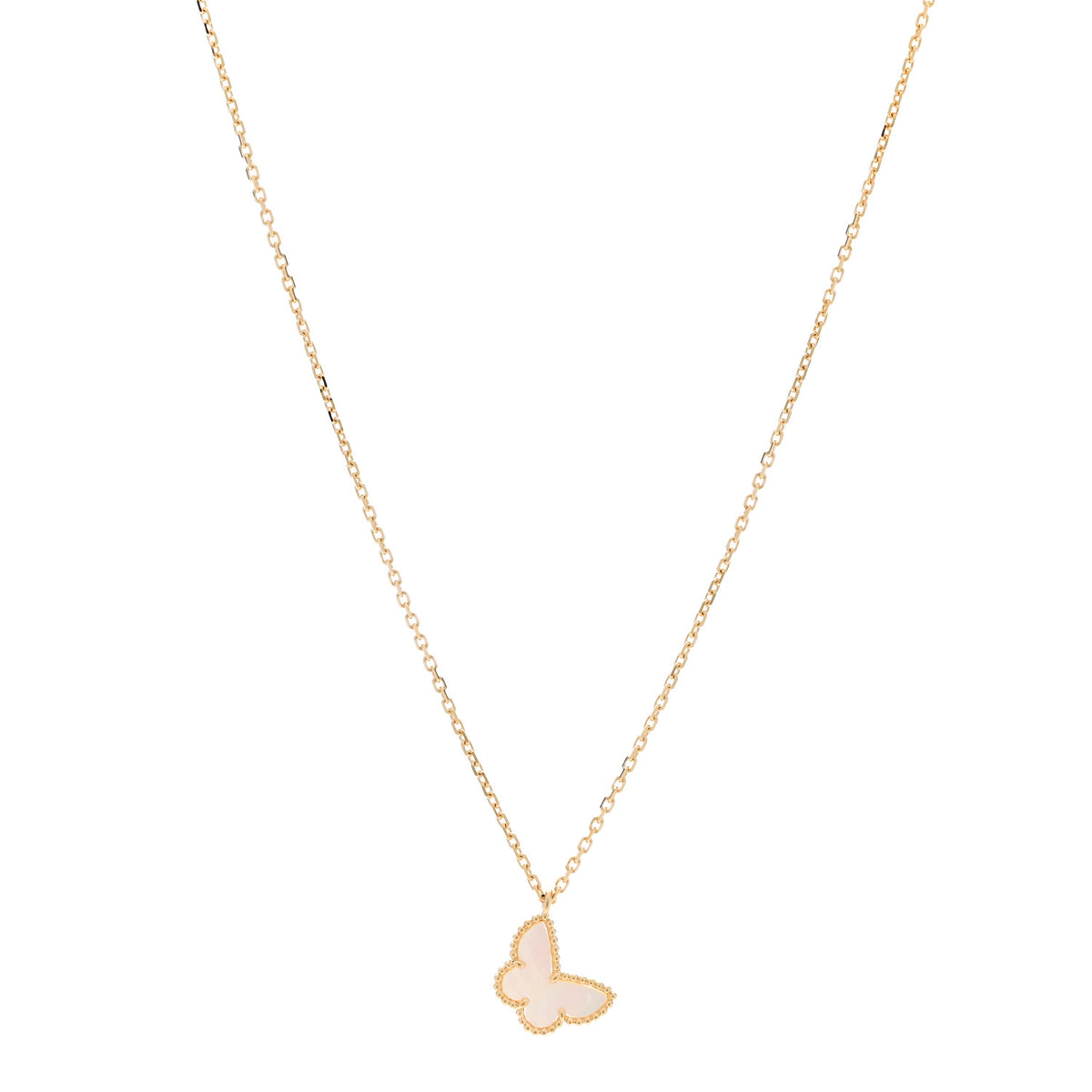 Van Cleef & Arpels 18K Yellow Gold Mother of Pearl Sweet Alhambra Butterfly Pendant Necklace 1 of 6