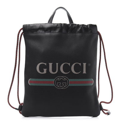 Gucci Calfskin Logo Drawstring Backpack Black 1 of 13