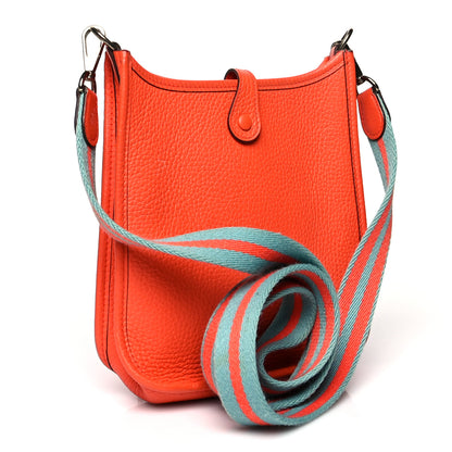 Hermes Taurillon Clemence Amazone Evelyne TPM Orange Poppy Bleu Saint Cyr 3 of 11