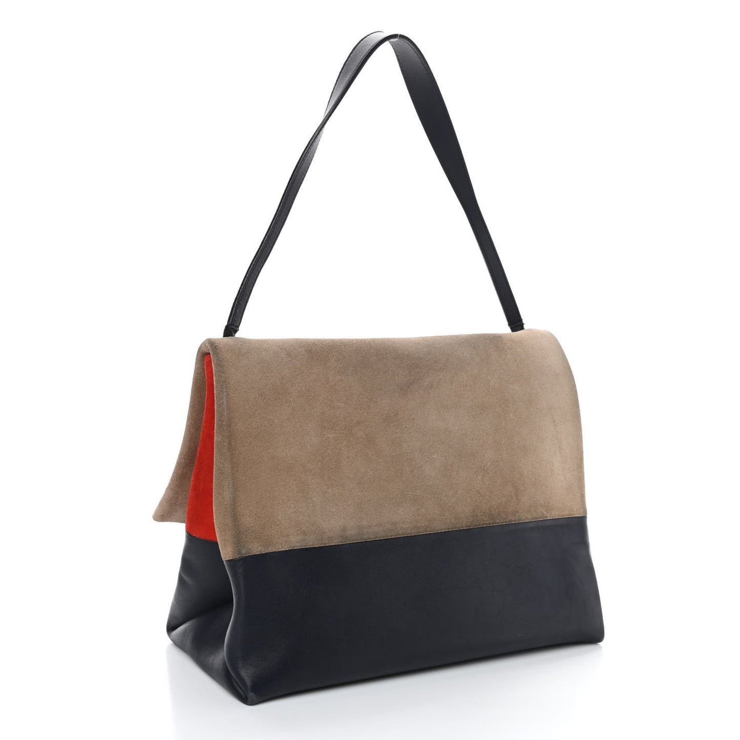 Calfskin Suede All Soft Shoulder Bag Grey Bright Orange Black