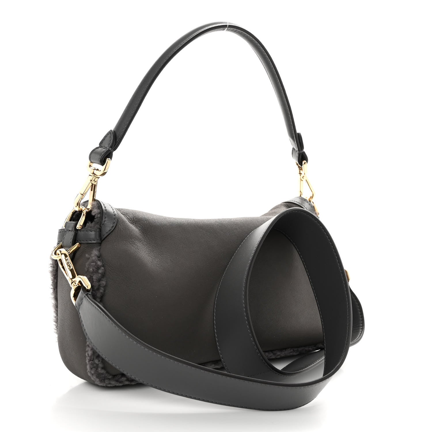 Fendi Lambskin Shearling Baguette Anthracite 3 of 9