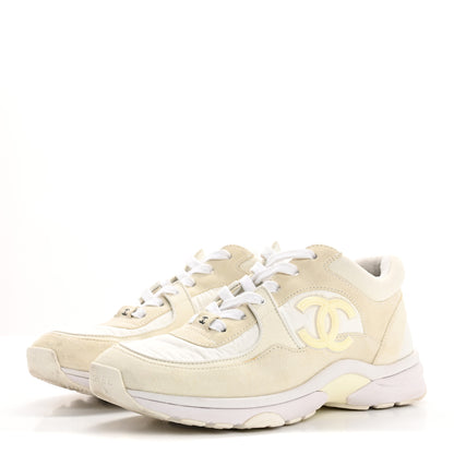 Chanel Suede Calfskin Fabric CC Sneakers 38 White 4 of 16