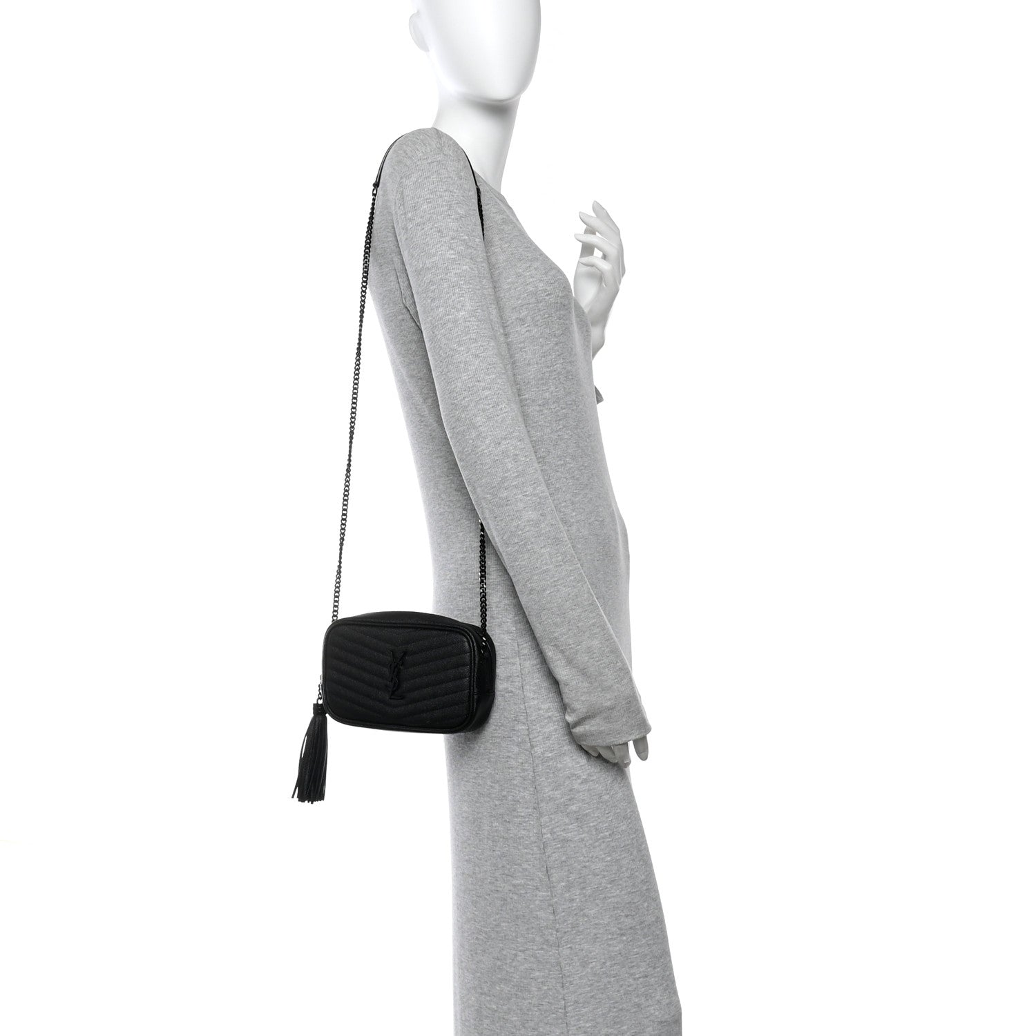 Saint Laurent Grain De Poudre Matelasse Monochrome Monogram Mini Lou Camera Bag Black 2 of 10