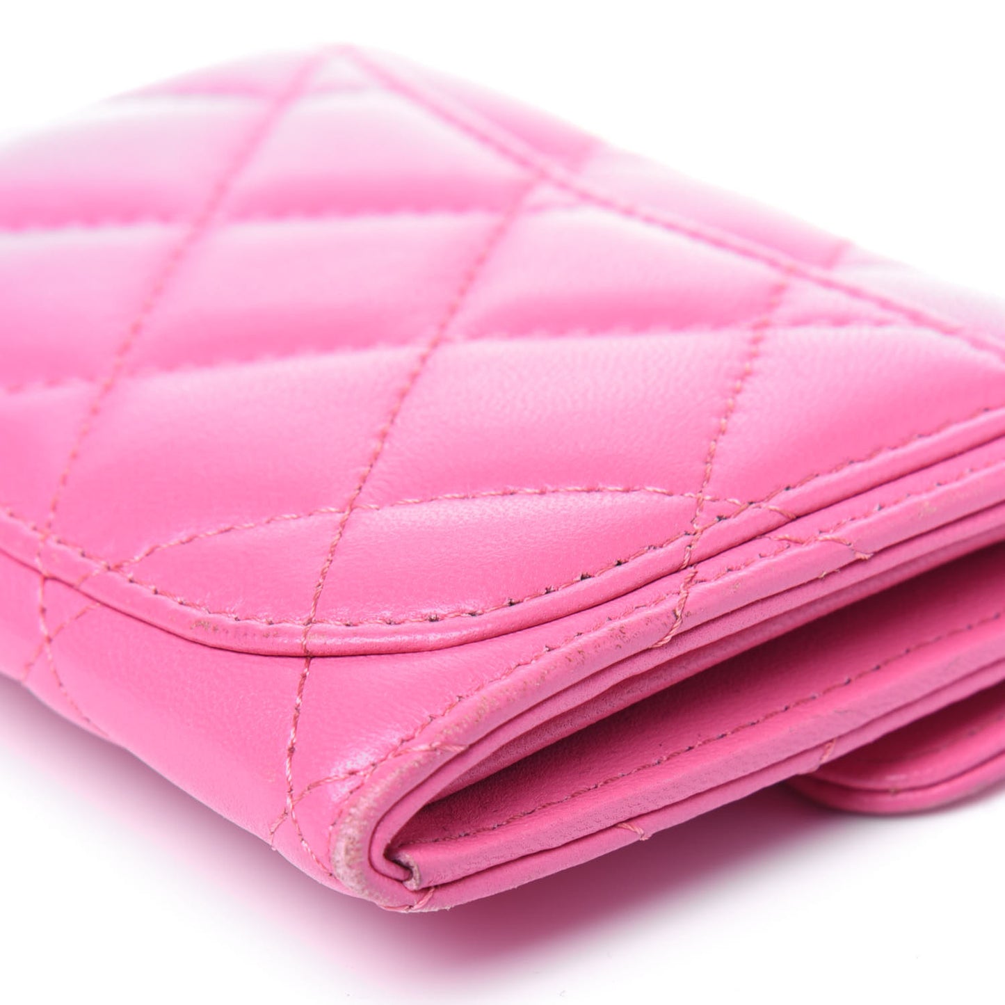 Lambskin Quilted Flap Card Holder Wallet Pink