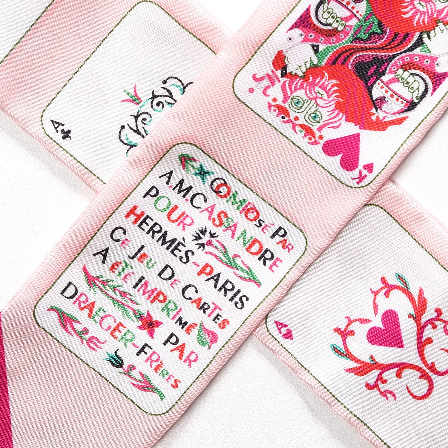 Hermes Silk Jeu de Cartes Twilly Rose Nacre Fuchsia Rouge 4 of 5