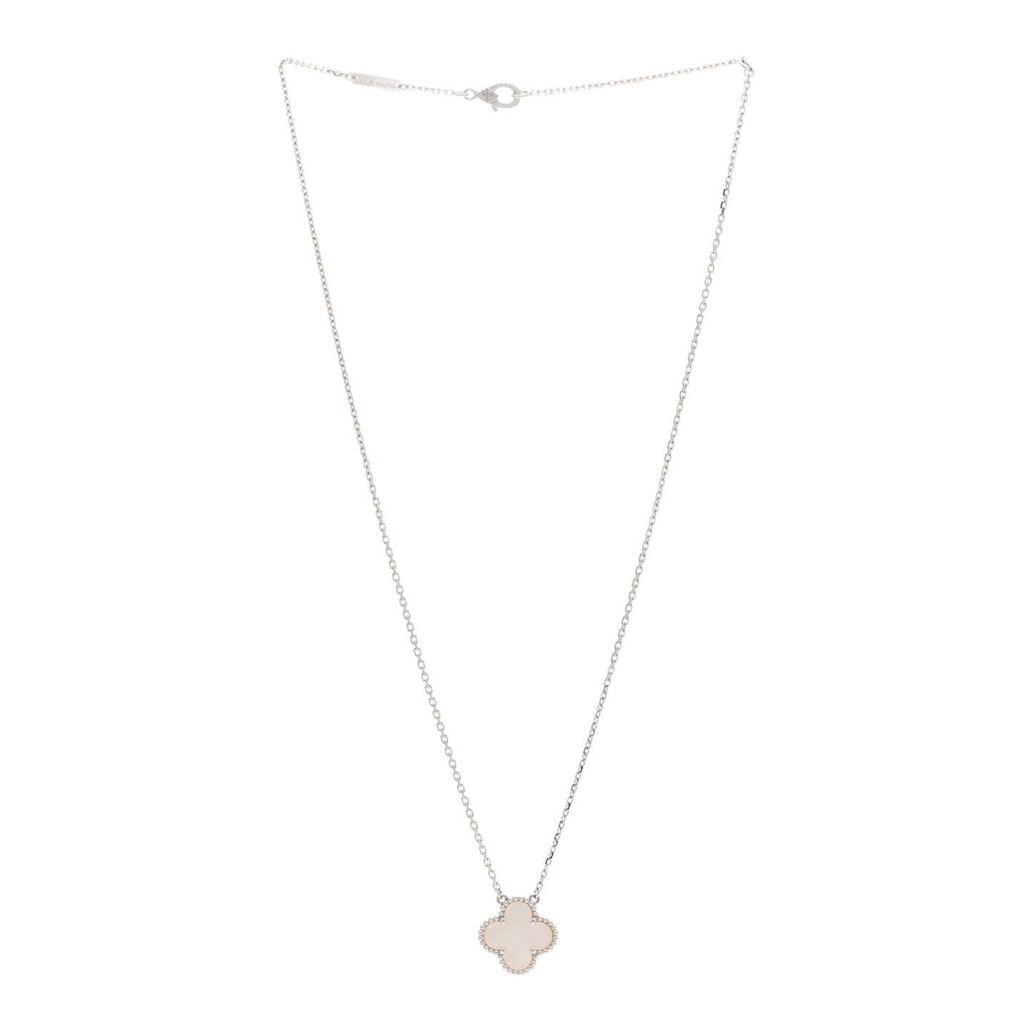18K White Gold Mother Of Pearl Vintage Alhambra Pendant Necklace