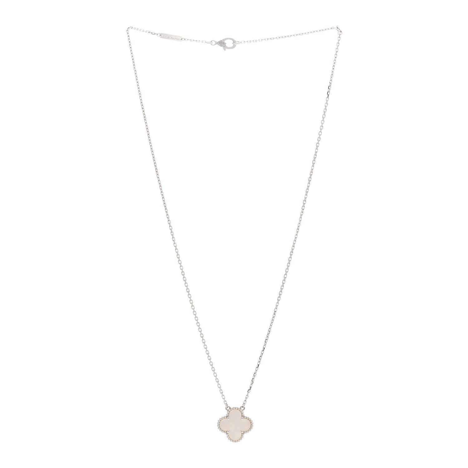 Van Cleef & Arpels 18K White Gold Mother Of Pearl Vintage Alhambra Pendant Necklace 3 of 5