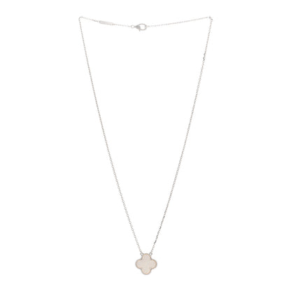 Van Cleef & Arpels 18K White Gold Mother Of Pearl Vintage Alhambra Pendant Necklace 3 of 5