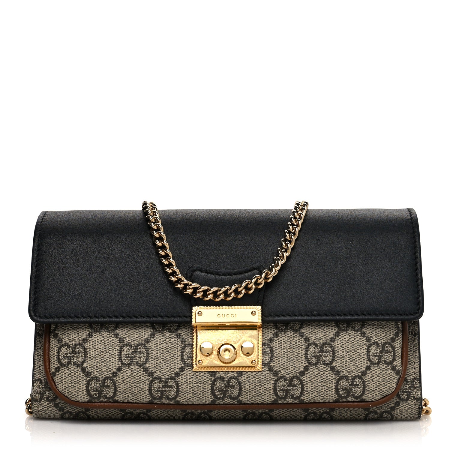 Gucci GG Supreme Monogram Calfskin Padlock Chain Wallet Beige Black Cuir 1 of 14