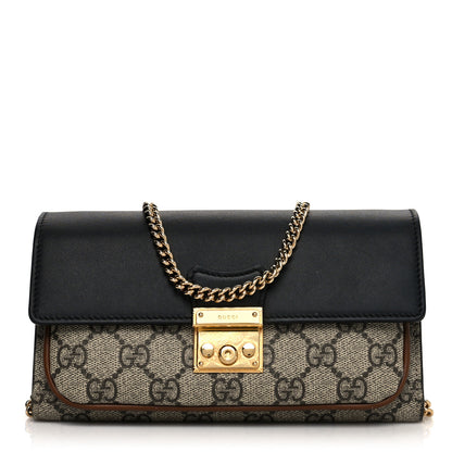 Gucci GG Supreme Monogram Calfskin Padlock Chain Wallet Beige Black Cuir 1 of 14