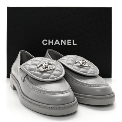 Chanel Lambskin Quilted CC Turnlock Moccasins 38.5 Grey 11 of 11