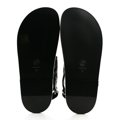 Chanel Grained Calfskin Velcro Dad Sandals 38 Black 5 of 9