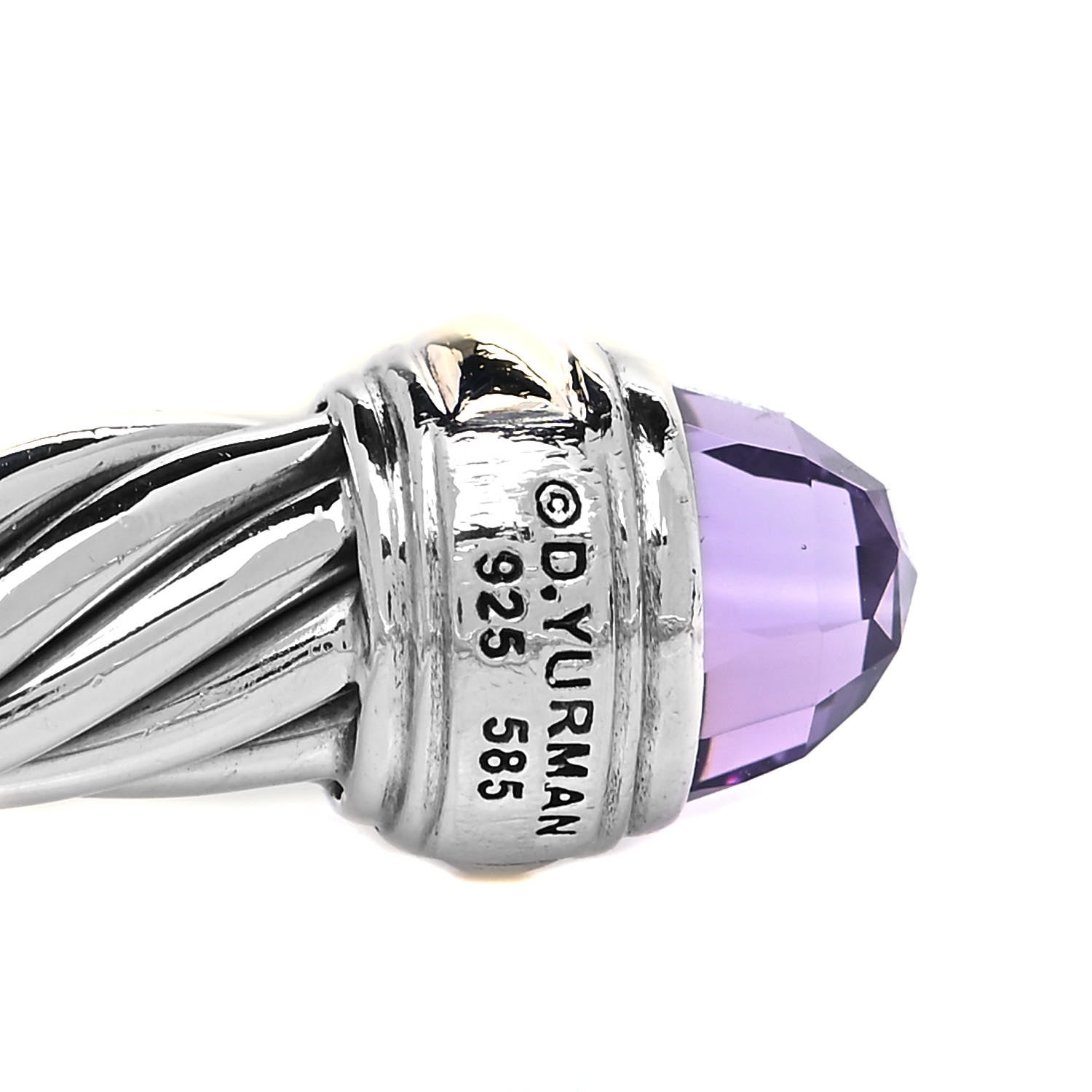 David Yurman Sterling Silver 14K Yellow Gold Amethyst 7mm Cable Classics Bracelet 4 of 4