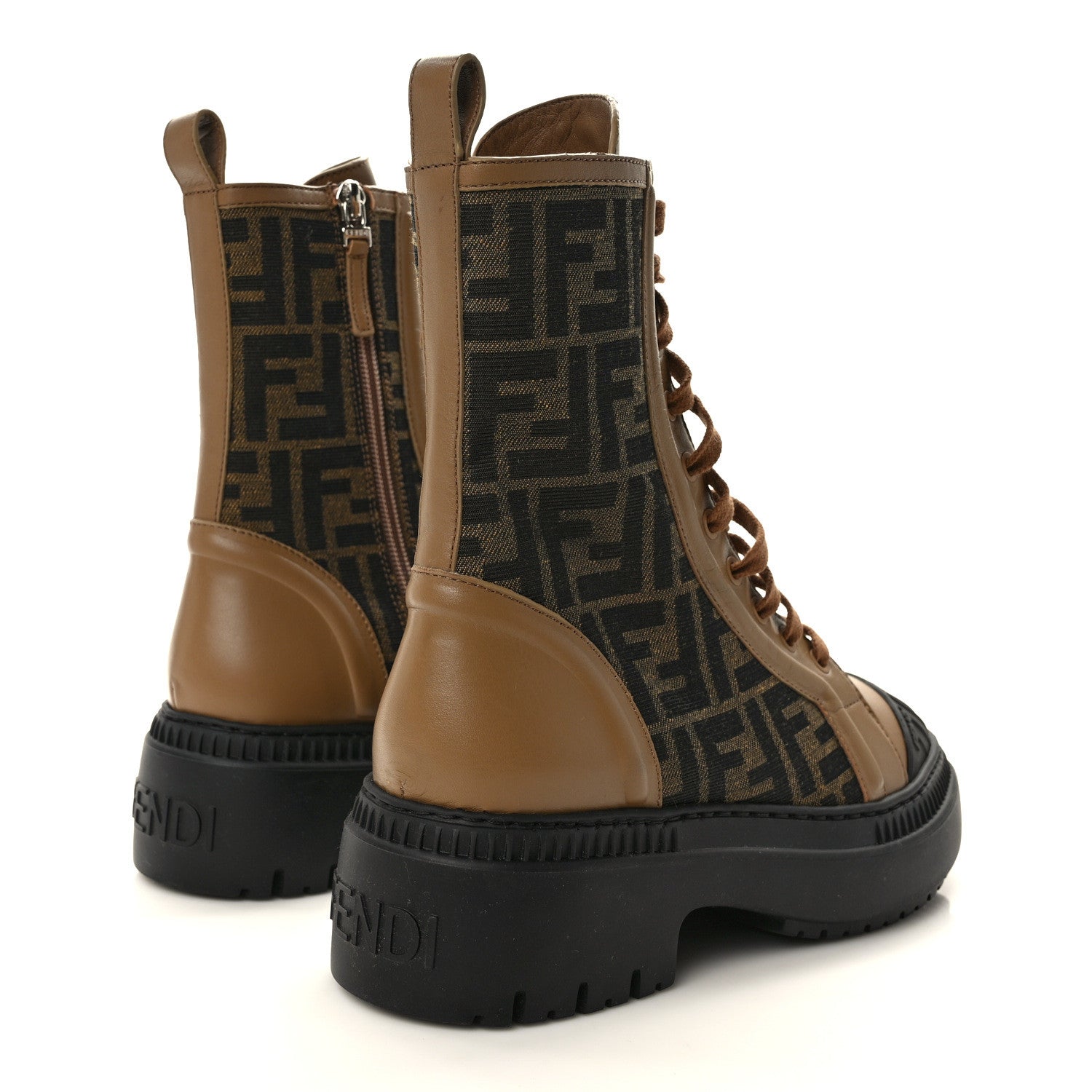 Fendi Fabric Jacquard Vitello FF Domino 50mm Biker Boots 38 Tobacco Black Sand 4 of 9