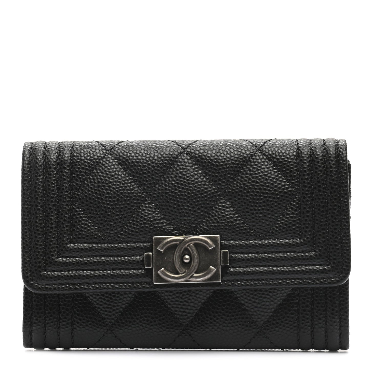 Caviar Quilted Boy Flap Card Holder Black