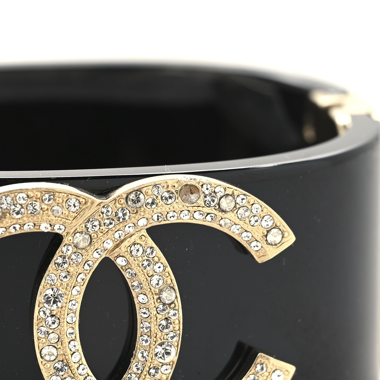 Chanel Resin Crystal CC Cuff Black Gold 5 of 6