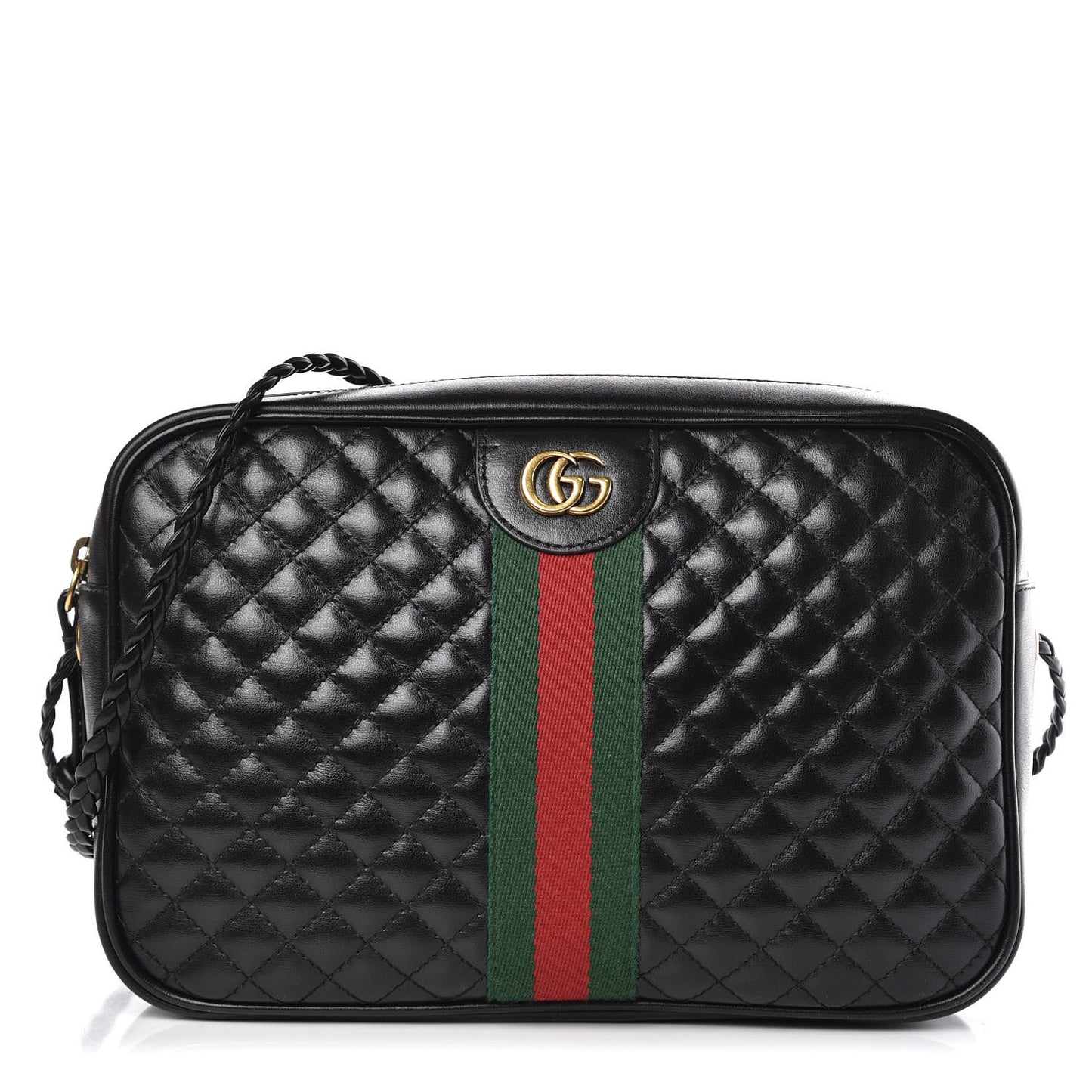 Calfskin Web Trapuntata Small GG Shoulder Bag Black