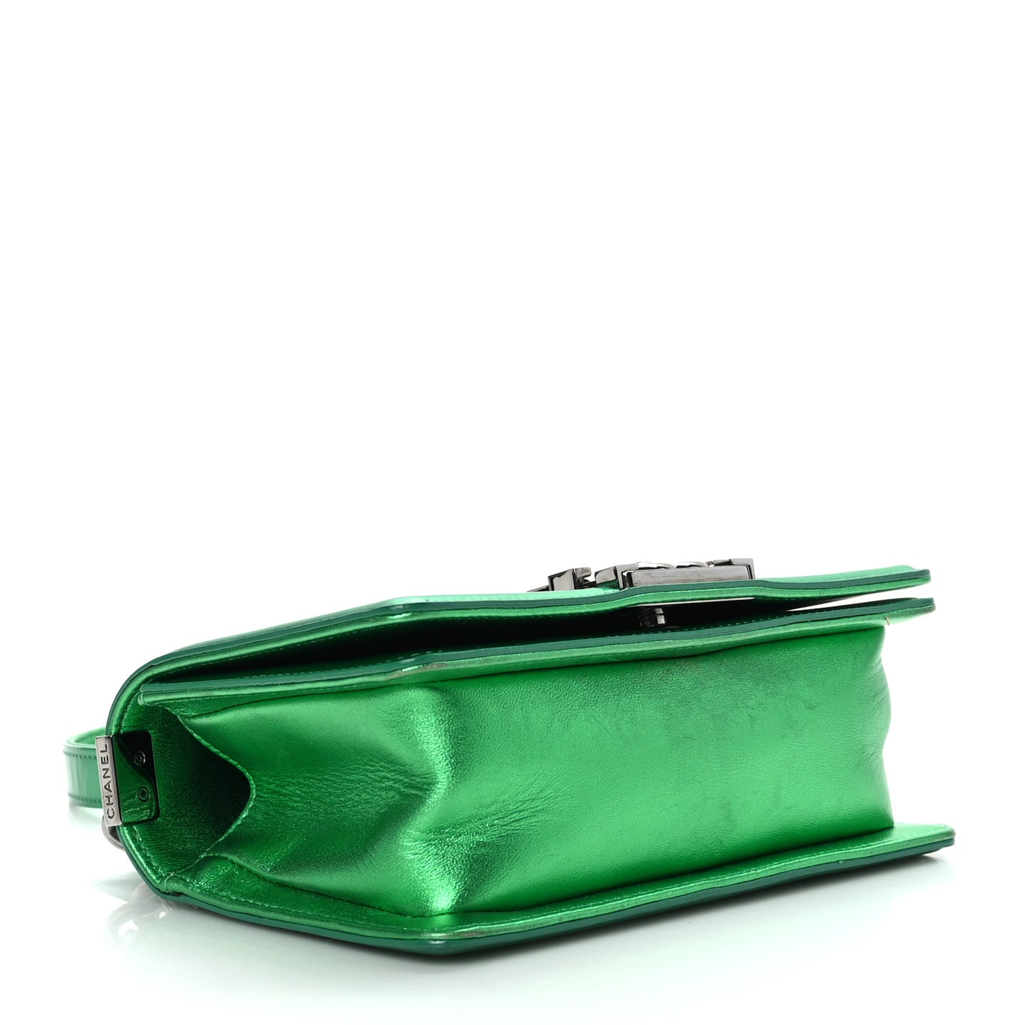 Metallic Patent Calfskin Quilted Small Boy Flap Green