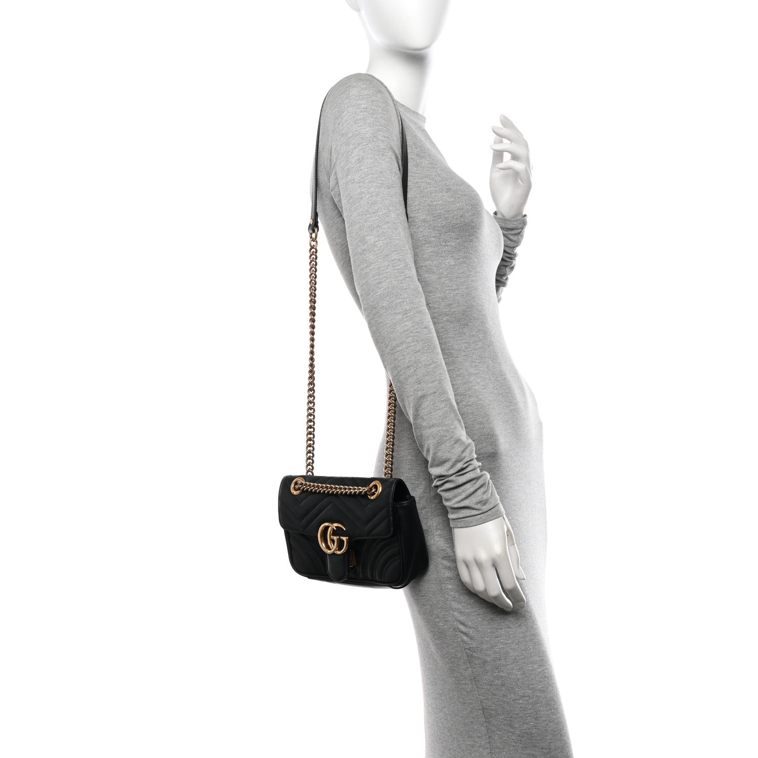 Gucci Calfskin Matelasse Mini GG Marmont Shoulder Bag Black 2 of 15