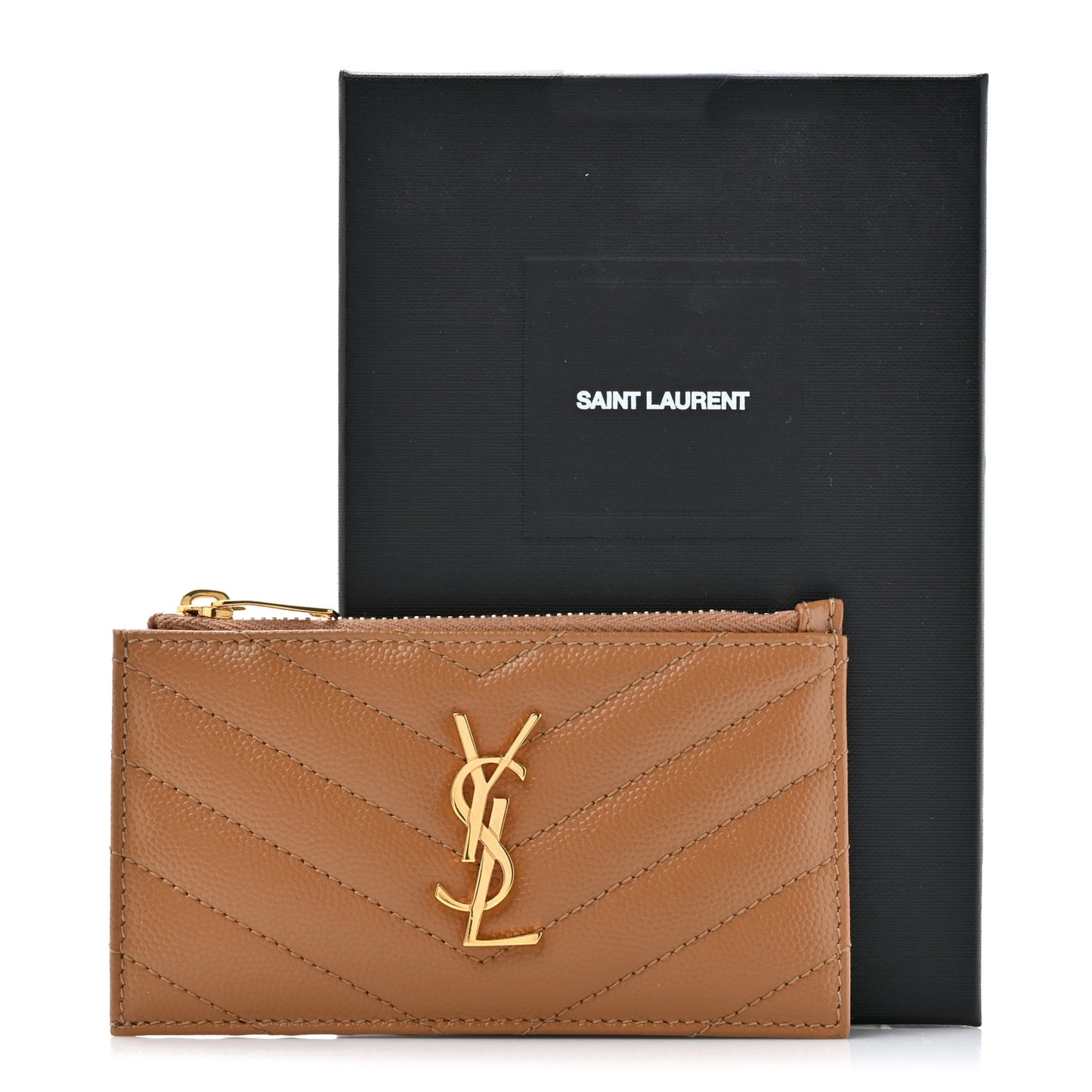 Grain De Poudre Matelasse Chevron Monogram Fragments Zippered Card Case Naturel Dark