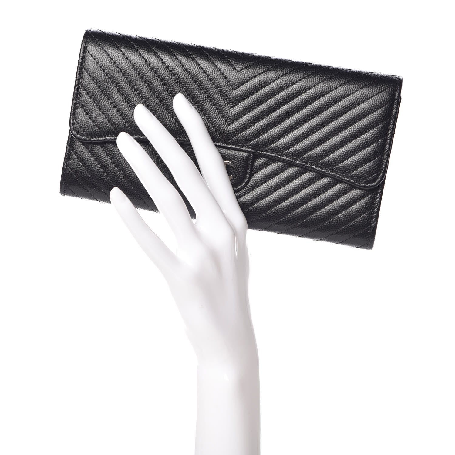 Chanel Caviar Chevron Quilted Large Flap Wallet Black 2 of 8