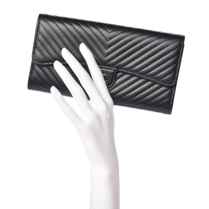 Chanel Caviar Chevron Quilted Large Flap Wallet Black 2 of 8