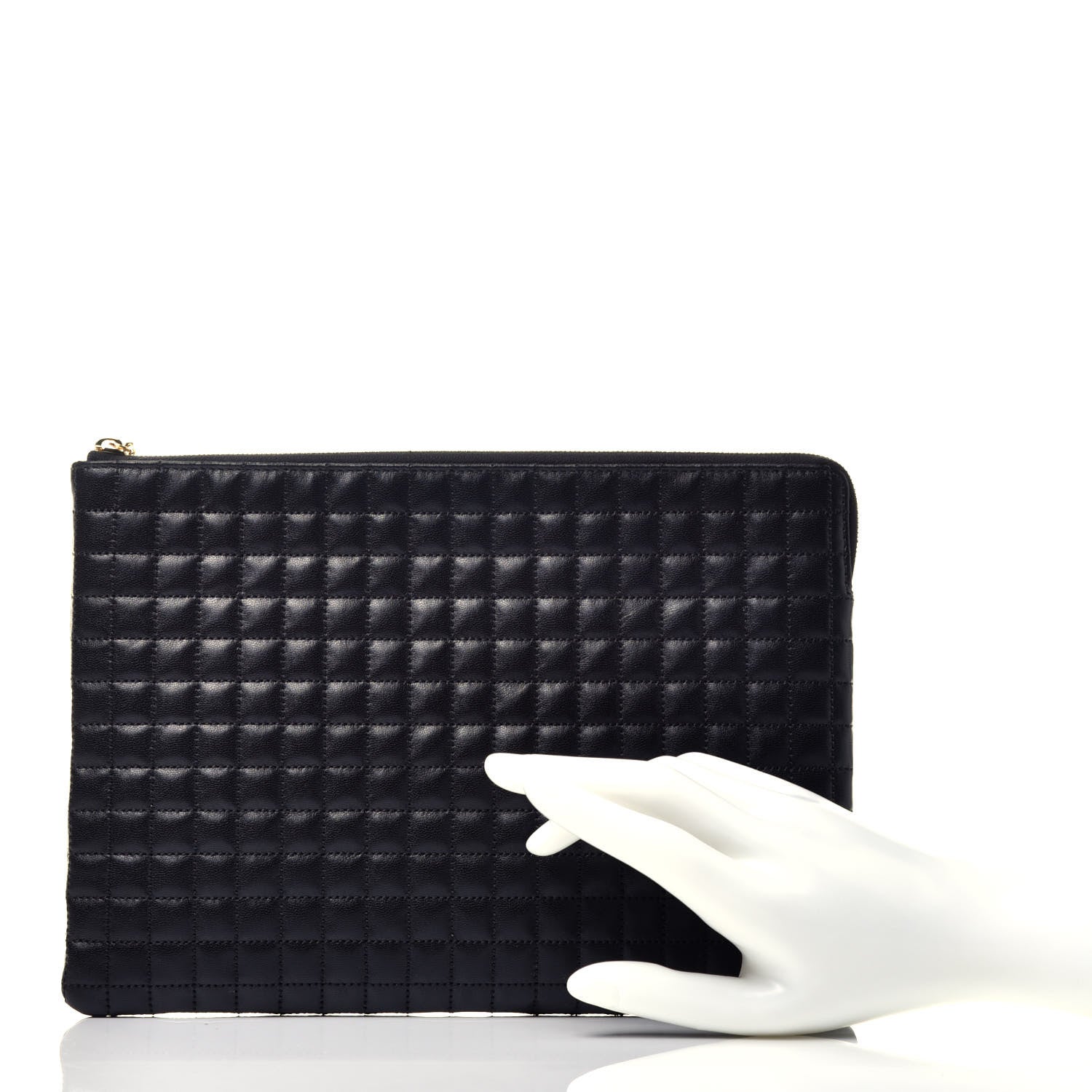 Celine Calfskin Quilted C Charm Pouch Black 2 of 7