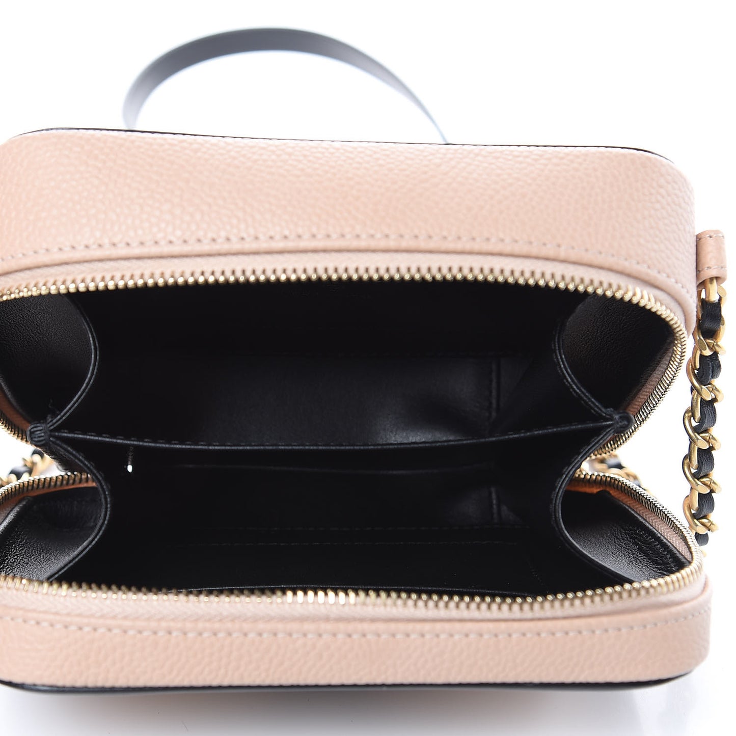 Caviar Quilted CC Filigree Vanity Clutch With Chain Beige Black