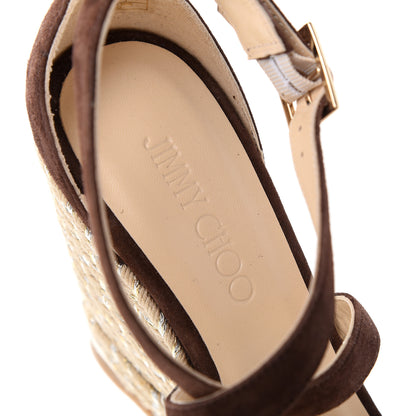 Jimmy Choo Suede Portia Espadrille Wedges 37.5 Mahogany 8 of 9