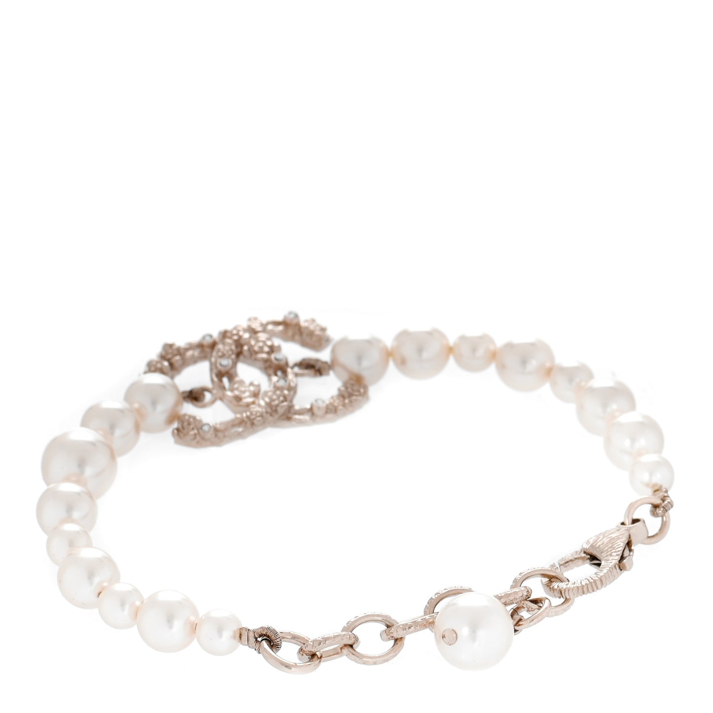 Pearl Crystal CC Bracelet Gold