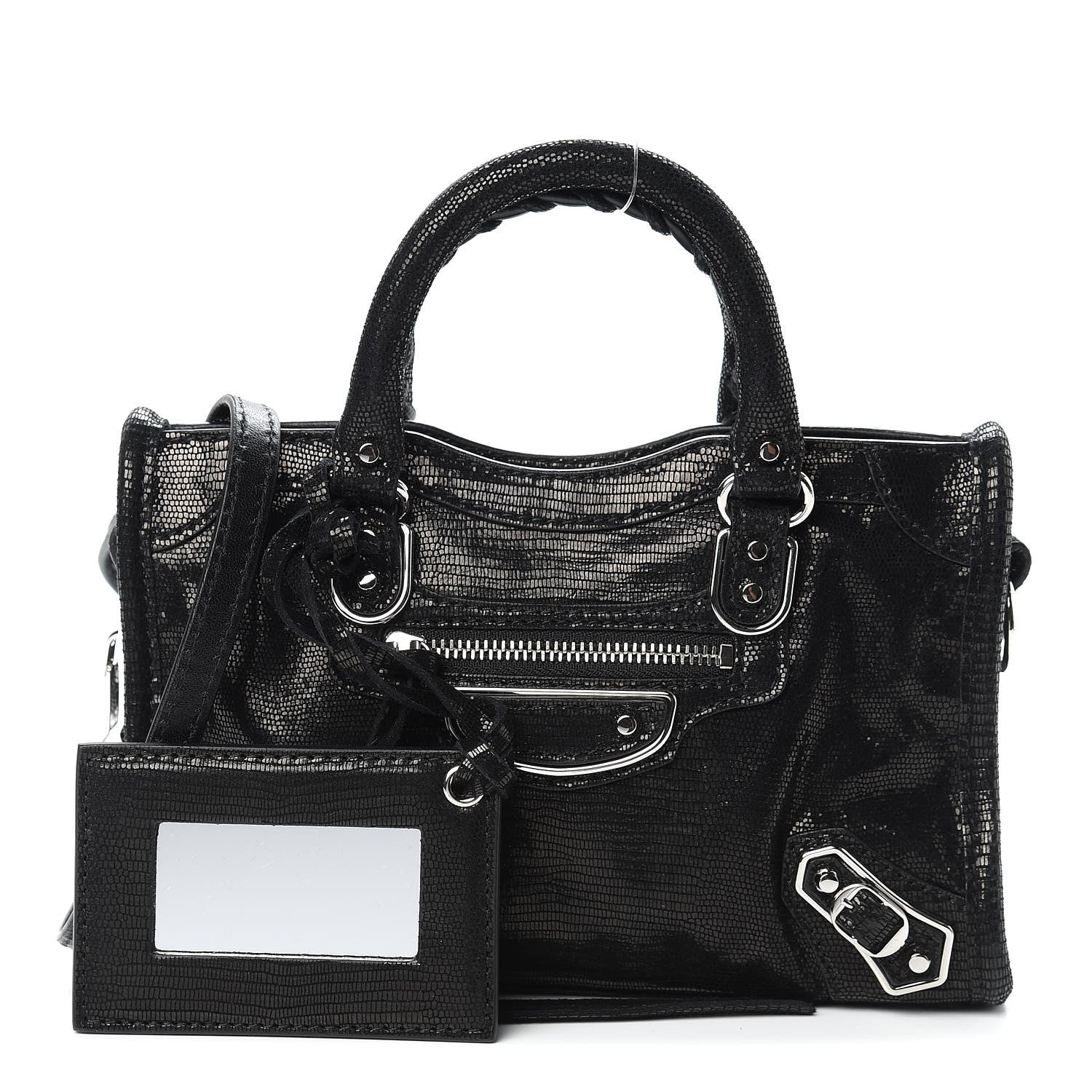Balenciaga Lizard Embossed Agneau Silver Metallic Edge Hardware Nano City Black 1 of 10