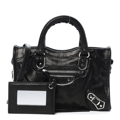 Balenciaga Lizard Embossed Agneau Silver Metallic Edge Hardware Nano City Black 1 of 10