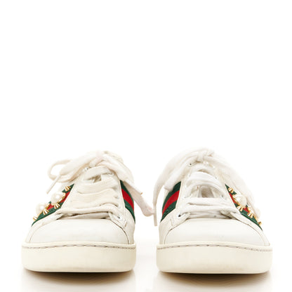 Gucci Calfskin Web Pearl Studded Womens Ace Sneakers 35 White 3 of 9