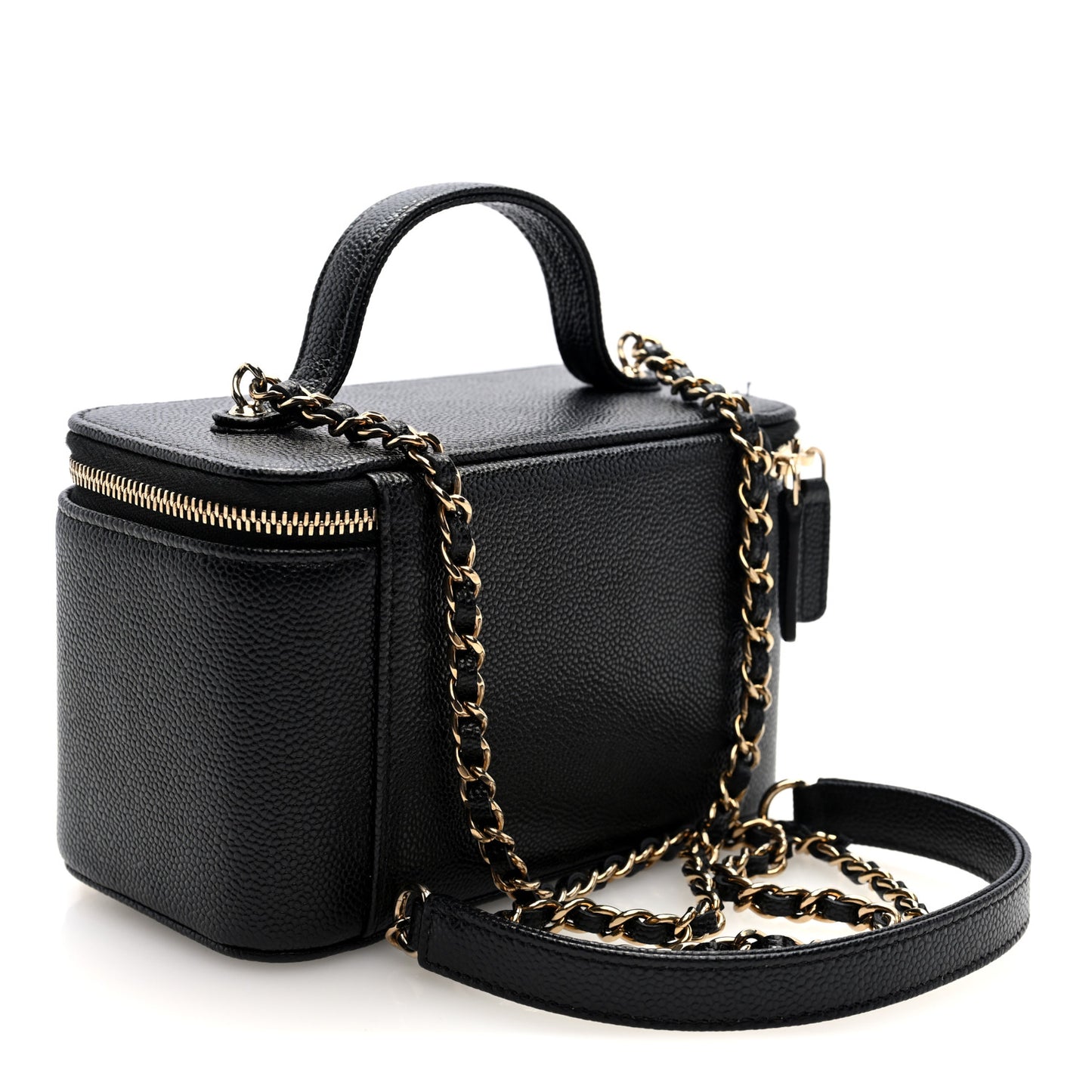 Caviar Quilted Top Handle Pocket Vanity Case Black
