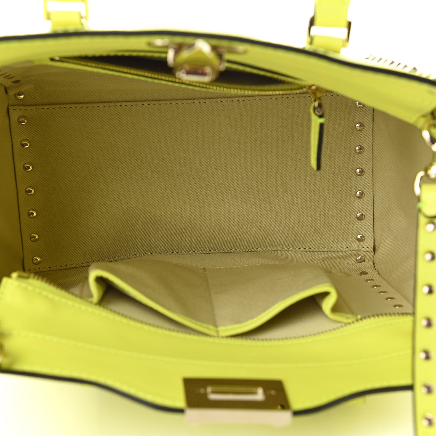 Vitello Small Rockstud Double Handle Tote Yellow Fluo