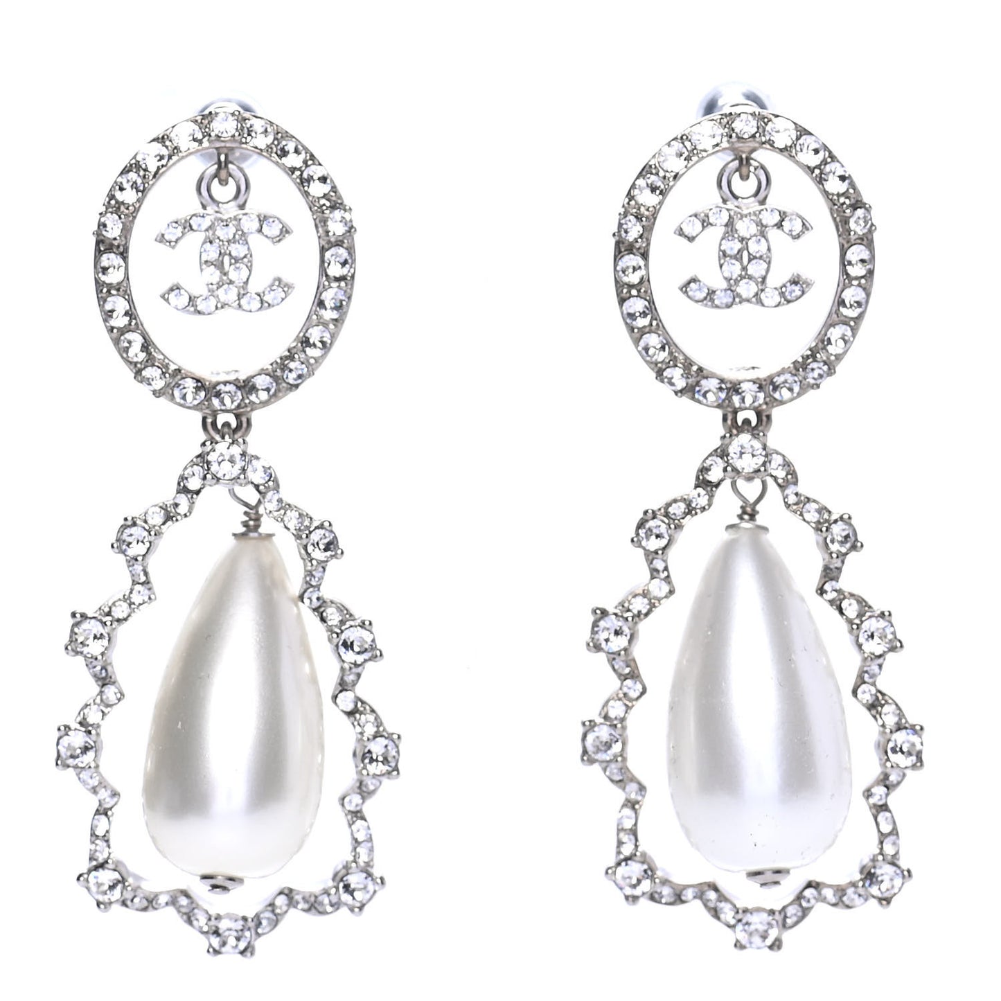 Crystal Pearl Imperial Bow Earrings Silver