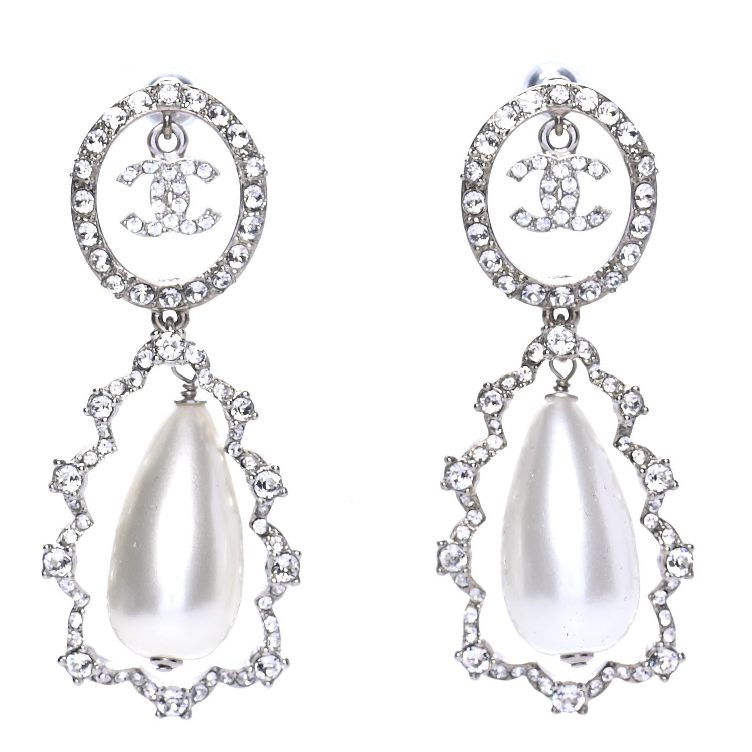Chanel Crystal Pearl Imperial Bow Earrings Silver 1 of 4
