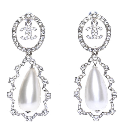 Chanel Crystal Pearl Imperial Bow Earrings Silver 1 of 4