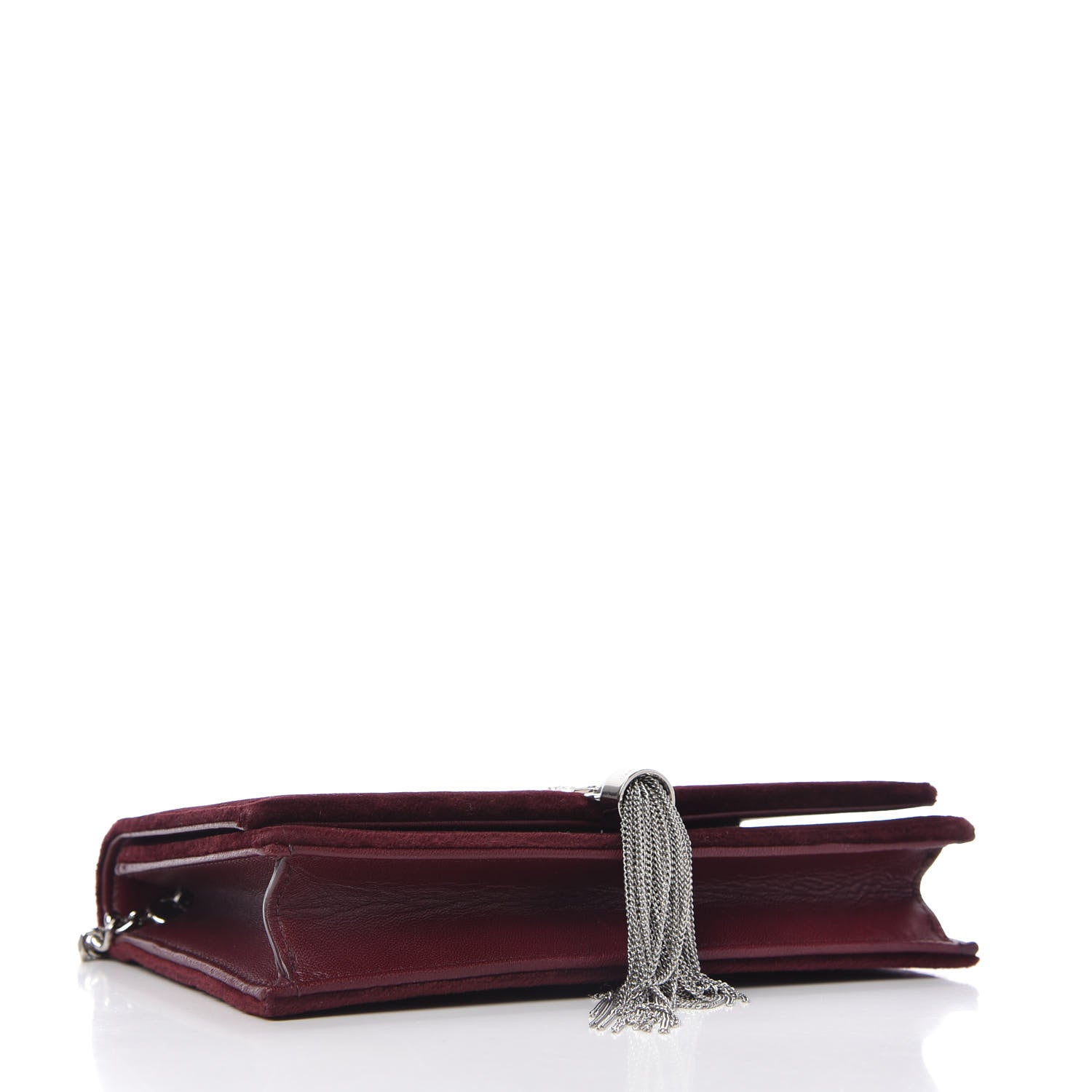 Saint Laurent Velvet Crystal Monogram Kate Tassel Shoulder Bag Burgundy 4 of 10