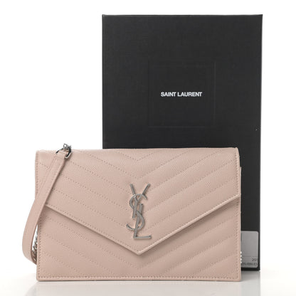 Saint Laurent Grain De Poudre Matelasse Chevron Monogram Envelope Chain Wallet Marble Pink 12 of 12