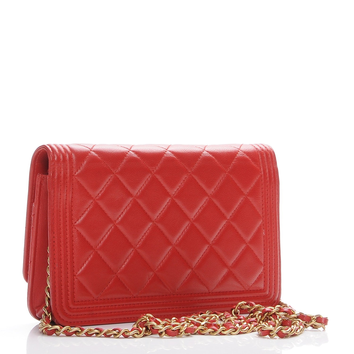 Chanel Lambskin Quilted Boy Wallet On Chain WOC Red 3 of 8