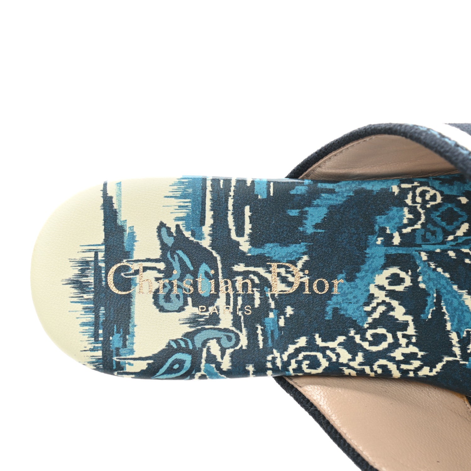 Christian Dior Canvas Palms Embroidered Dway Criss Cross Slide Sandals 38 Indigo Blue 8 of 9