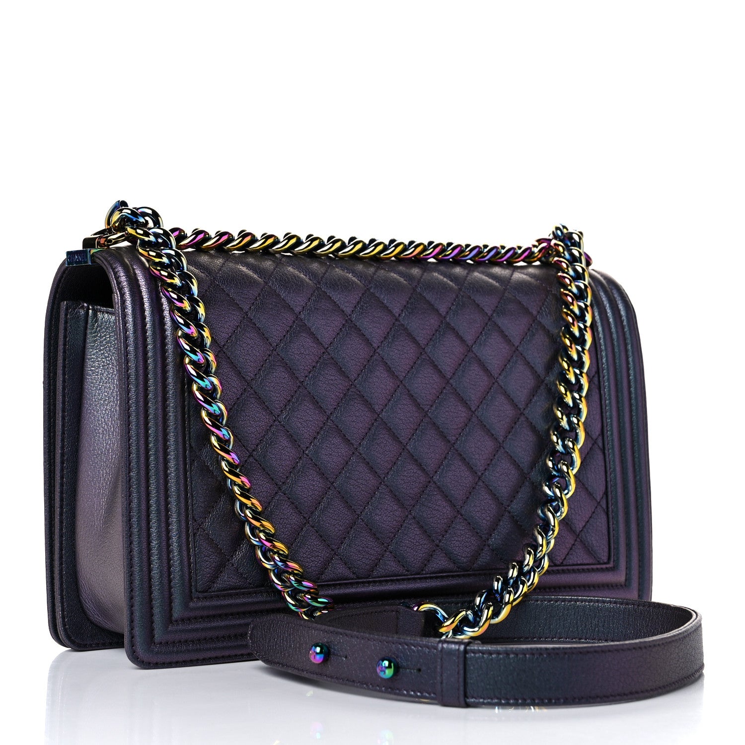 Chanel Iridescent Goatskin Quilted New Medium Boy Flap Purple 3 of 10