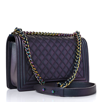 Chanel Iridescent Goatskin Quilted New Medium Boy Flap Purple 3 of 10