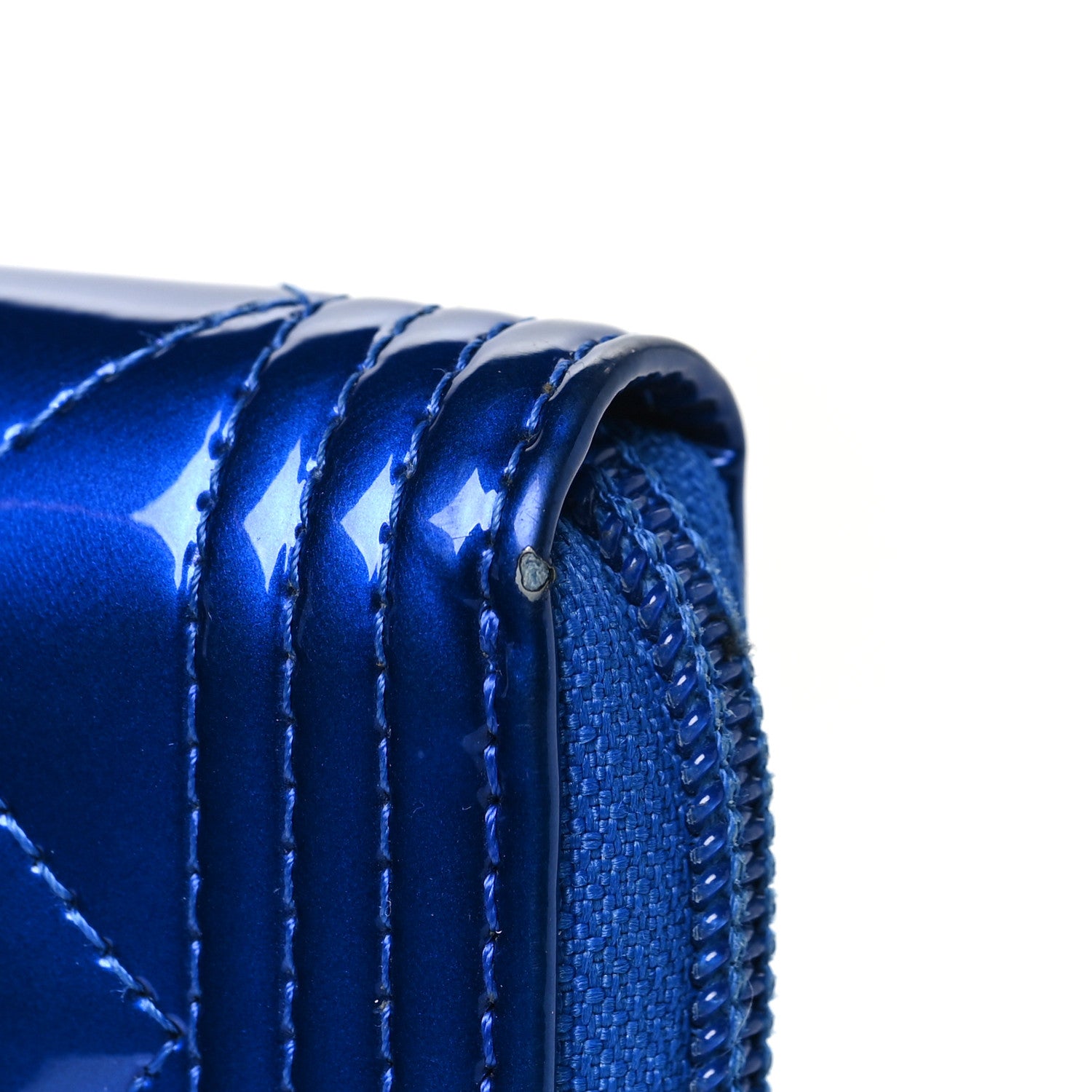 Chanel Metallic Patent Calfskin Quilted Boy L-Gusset Zip Wallet Blue 11 of 12